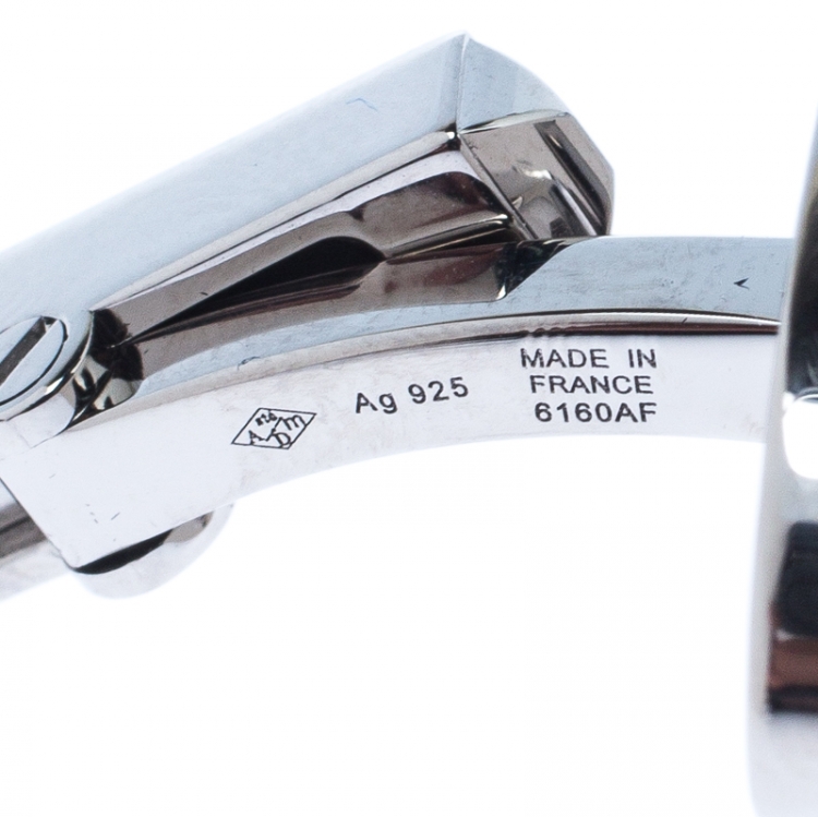 Pre Owned Cartier Double C Logo Decor Silver Oval Cufflinks 