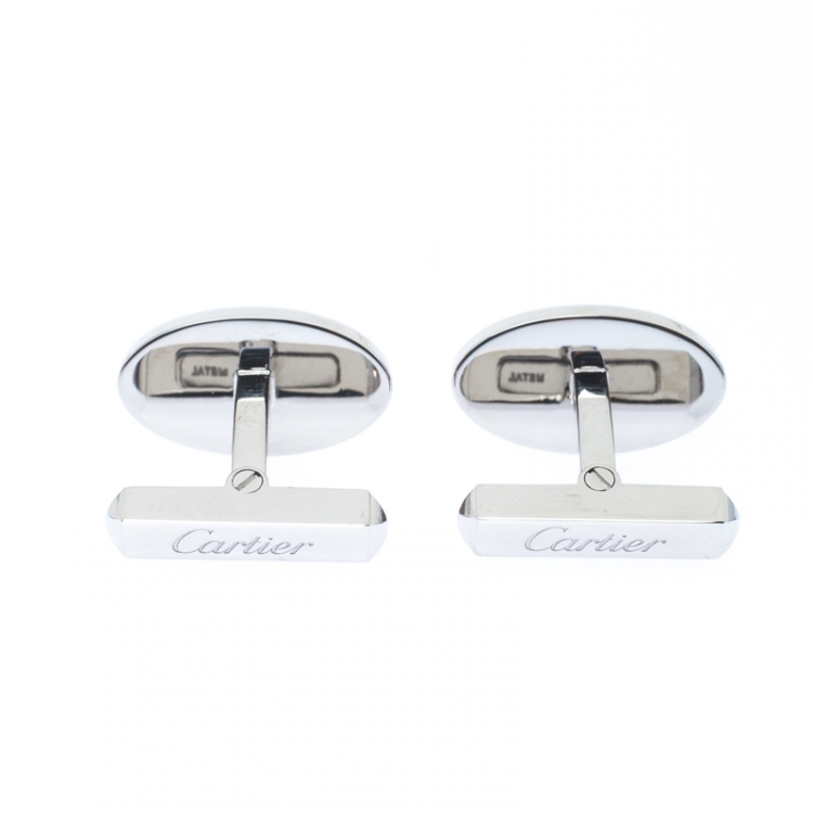 Pre Owned Cartier Double C Logo Decor Silver Oval Cufflinks 