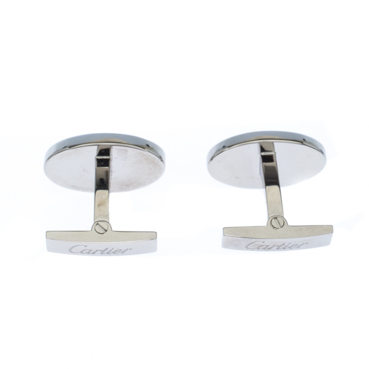 Pre Owned Cartier Double C Logo Decor Silver Oval Cufflinks