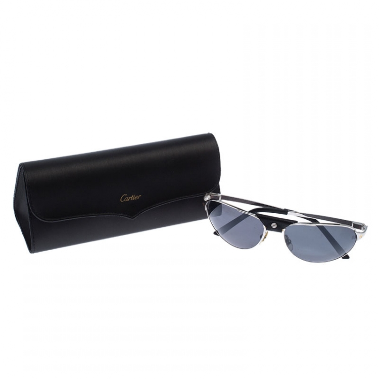 Pre Owned Cartier Silver Santos De Cartier Polarized Aviator Sunglasses
