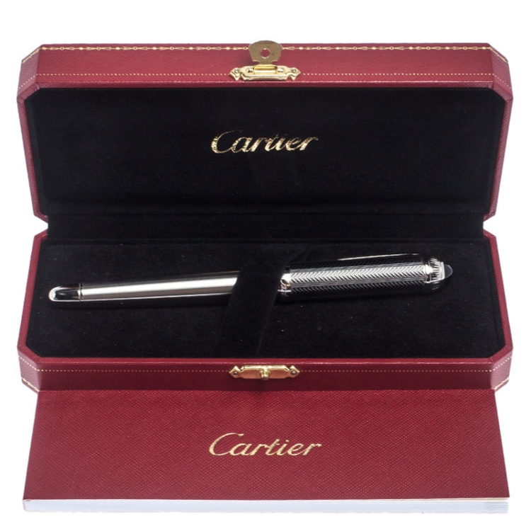 Pre Owned Cartier Silver Tone Chevron Patterned Rollerball Pen