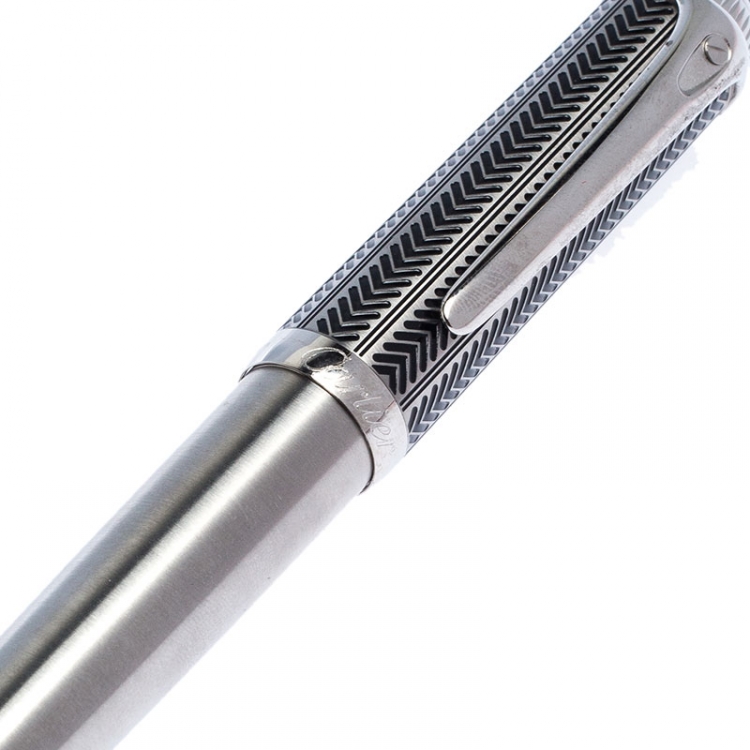 Pre Owned Cartier Silver Tone Chevron Patterned Rollerball Pen