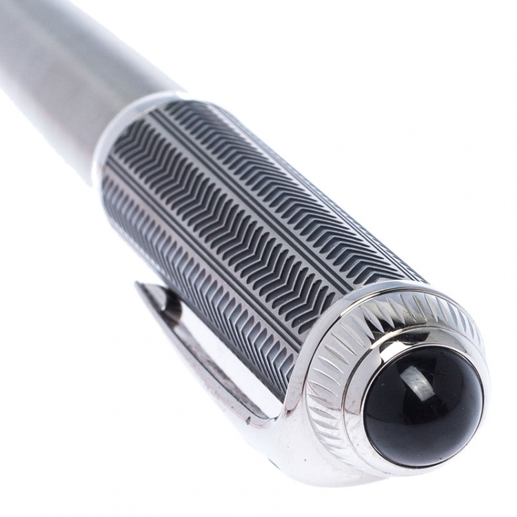 Pre Owned Cartier Silver Tone Chevron Patterned Rollerball Pen