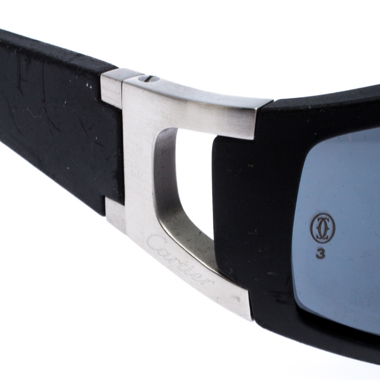 Pre Owned Cartier Black/Grey Matte Santos Sport 115 Shield Sunglasses