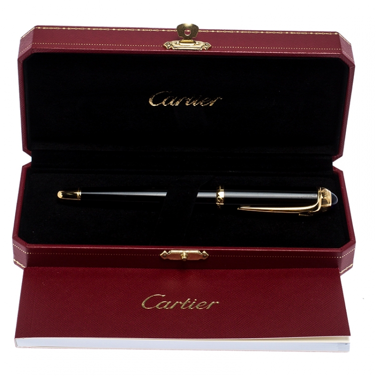 Pre Owned Cartier Roadster De Cartier Black Composite Gold Tone Rollerball Pen