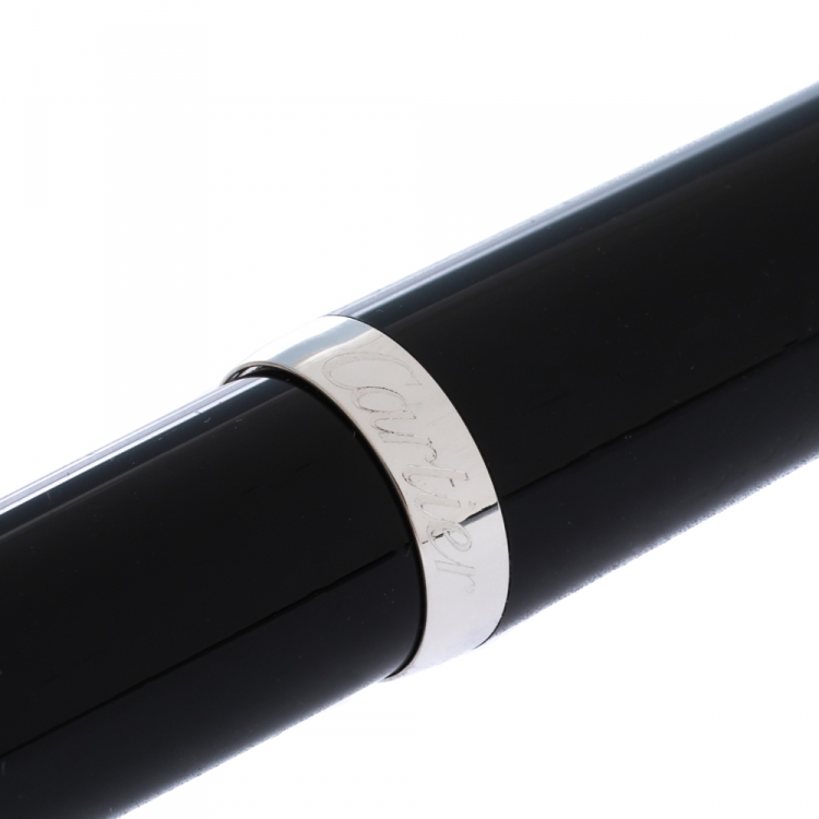 Pre Owned Cartier R De Cartier Black Resin Palladium Finish Ballpoint Pen