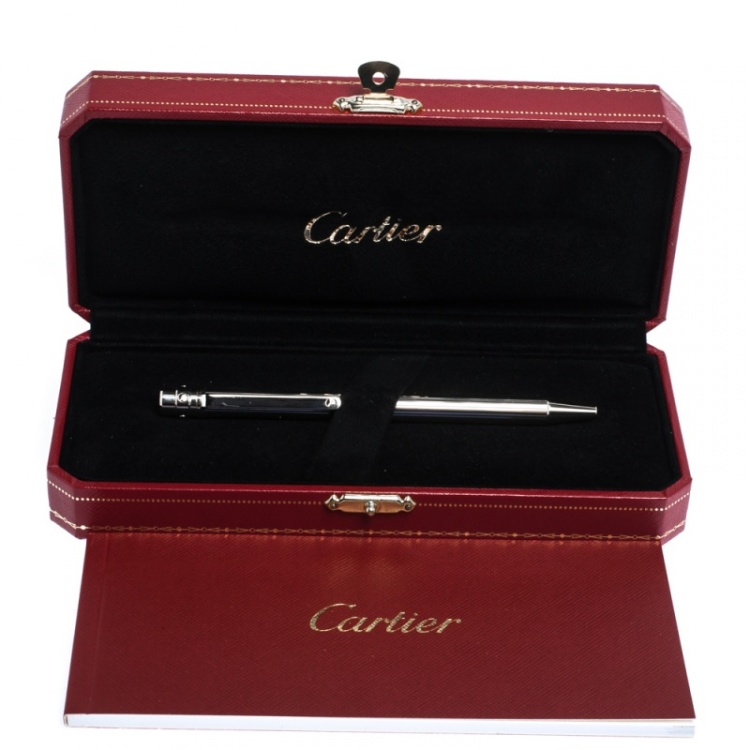 Pre Owned Cartier Santos De Cartier Godron Silver Tone Ballpoint Pen