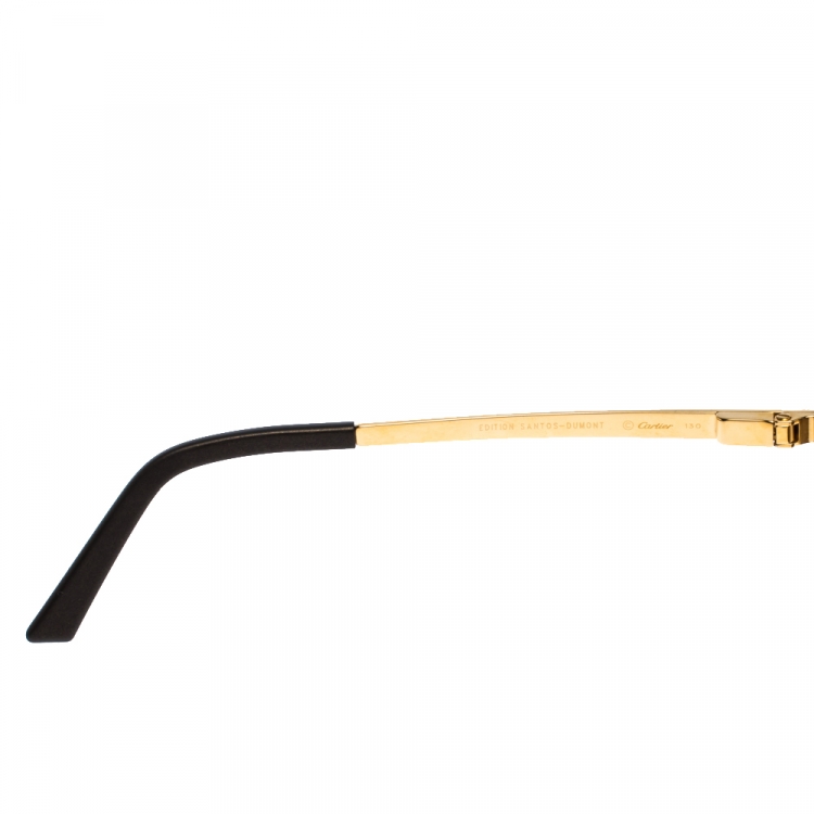 Pre Owned Cartier Brush Gold/Black AAD2994 Polarized Santos De Cartier Sunglasses