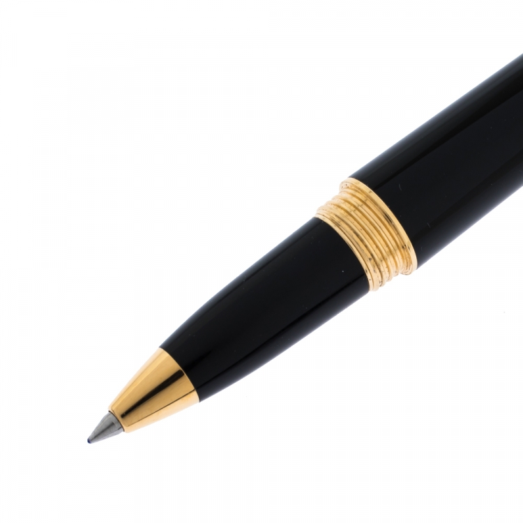 Pre Owned Cartier Art Deco Panthere Spots Black Resin Gold Tone Rollerball Pen