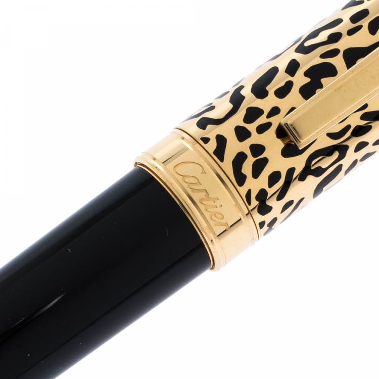 Pre Owned Cartier Art Deco Panthere Spots Black Resin Gold Tone Rollerball Pen