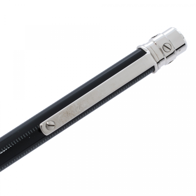 Pre Owned Cartier Santos De Cartier Black Lacquer Palladium Plated Ballpoint Pen