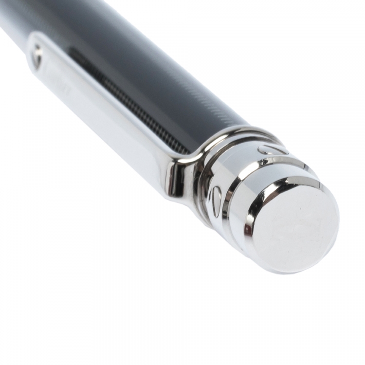 Pre Owned Cartier Santos De Cartier Black Lacquer Palladium Plated Ballpoint Pen