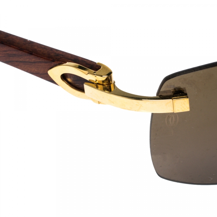 Pre Owned Cartier Brown 140B Wooden C Décor Sunglasses