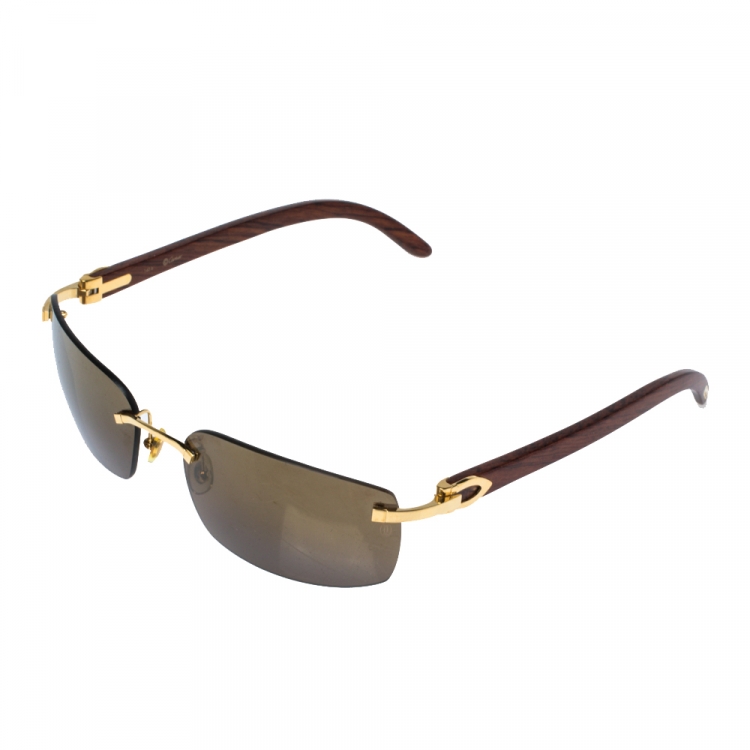 Pre Owned Cartier Brown 140B Wooden C Décor Sunglasses