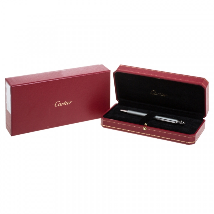 Pre Owned Cartier Santos de Cartier Silver Lacquer Palladium Finish Ballpoint Pen