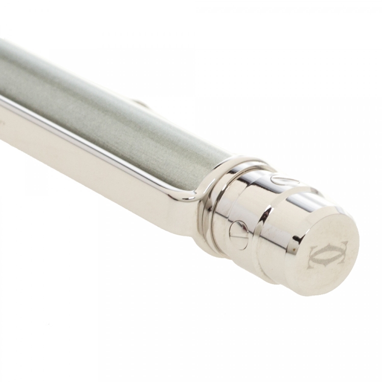 Pre Owned Cartier Santos de Cartier Silver Lacquer Palladium Finish Ballpoint Pen