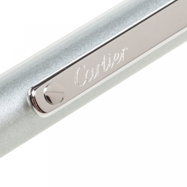 Pre Owned Cartier Santos de Cartier Silver Lacquer Palladium Finish Ballpoint Pen