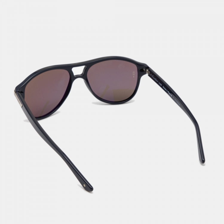 Pre Owned Cartier Blue Santos De Cartier Square Sunglasses