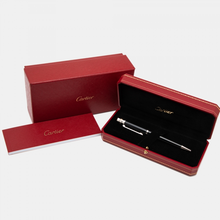 Pre Owned Cartier Santos de Cartier Black Composite Two Tone Ballpoint Pen