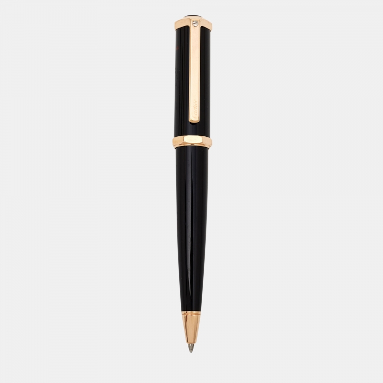 Pre Owned Cartier Santos-Dumont Black Composite Rose Gold Finish Ballpoint Pen