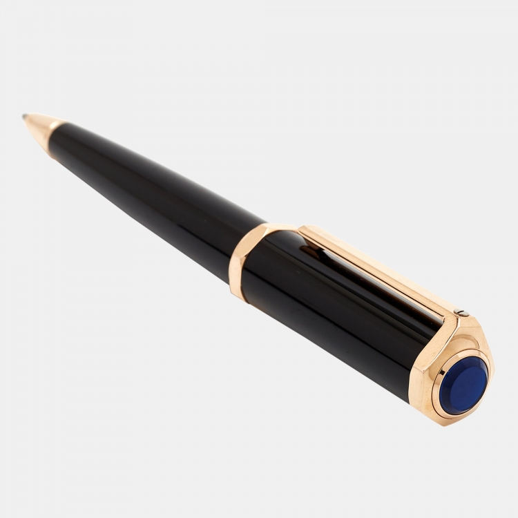 Pre Owned Cartier Santos-Dumont Black Composite Rose Gold Finish Ballpoint Pen