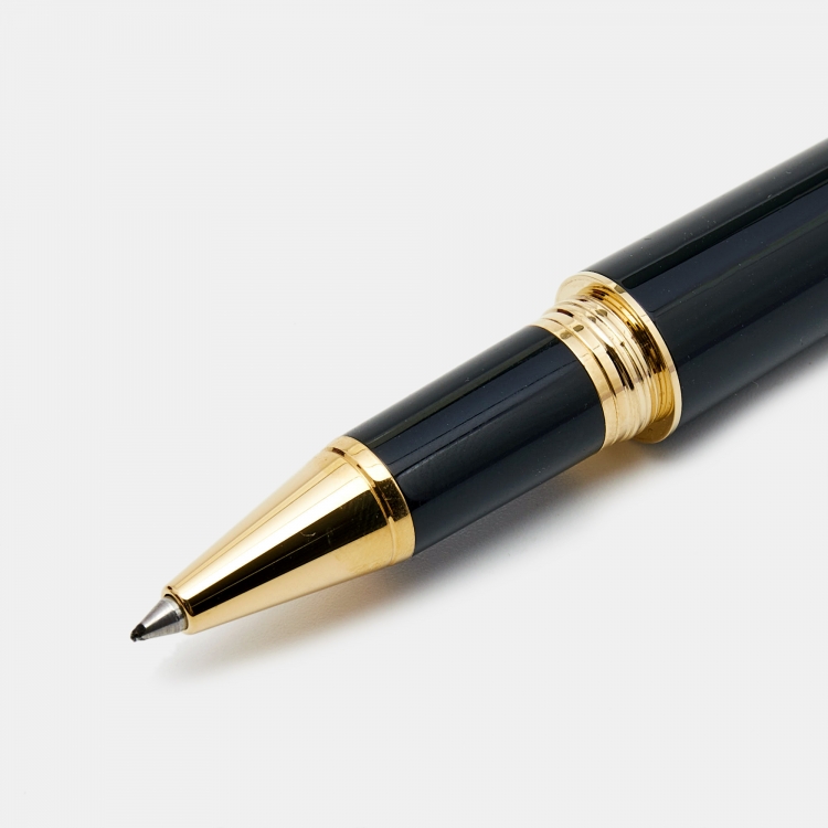 Pre Owned Cartier Santos de Cartier Black Lacquer Gold Finish Rollerball Pen