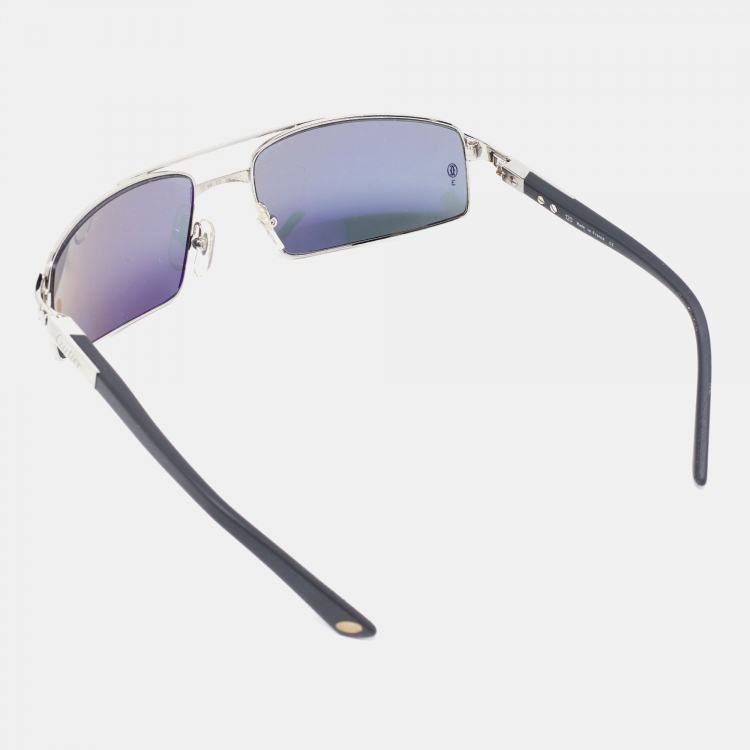 Pre Owned Cartier Silver Tone/Grey Santos Galaxy Rectangle Sunglasses