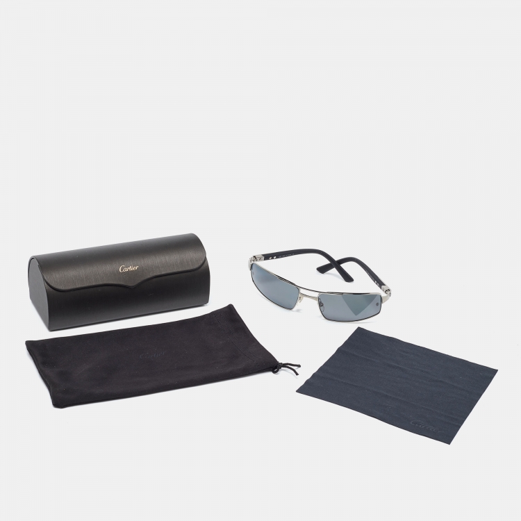 Pre Owned Cartier Silver Tone/Grey Santos Galaxy Rectangle Sunglasses