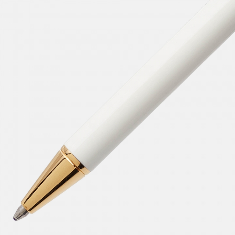 Pre Owned Cartier  Santos de Cartier White Lacquer Gold Tone Ballpoint Pen