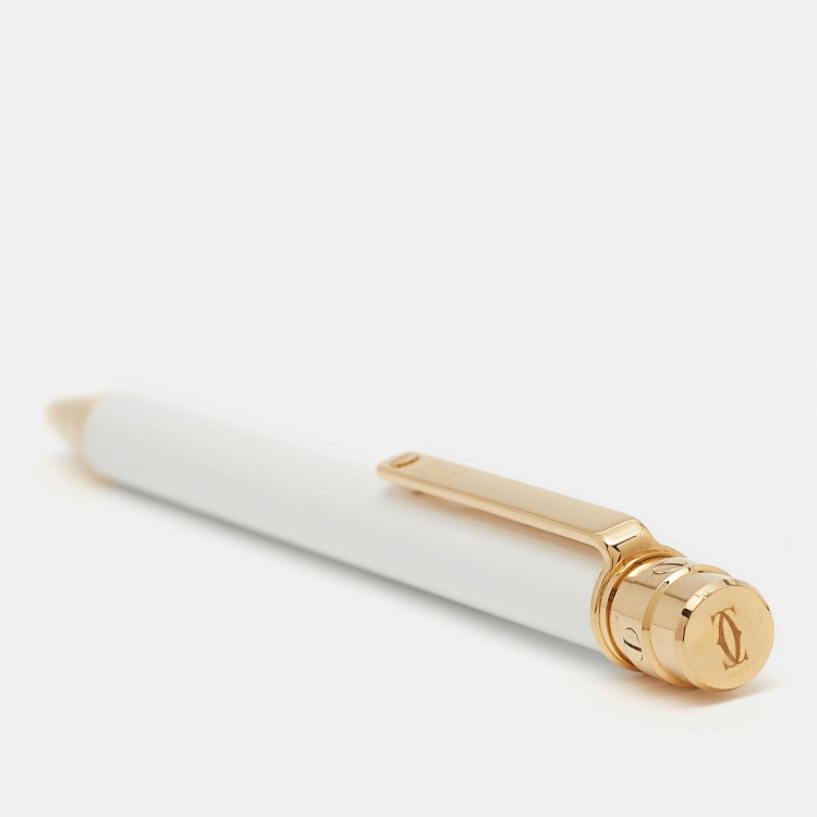 Pre Owned Cartier  Santos de Cartier White Lacquer Gold Tone Ballpoint Pen