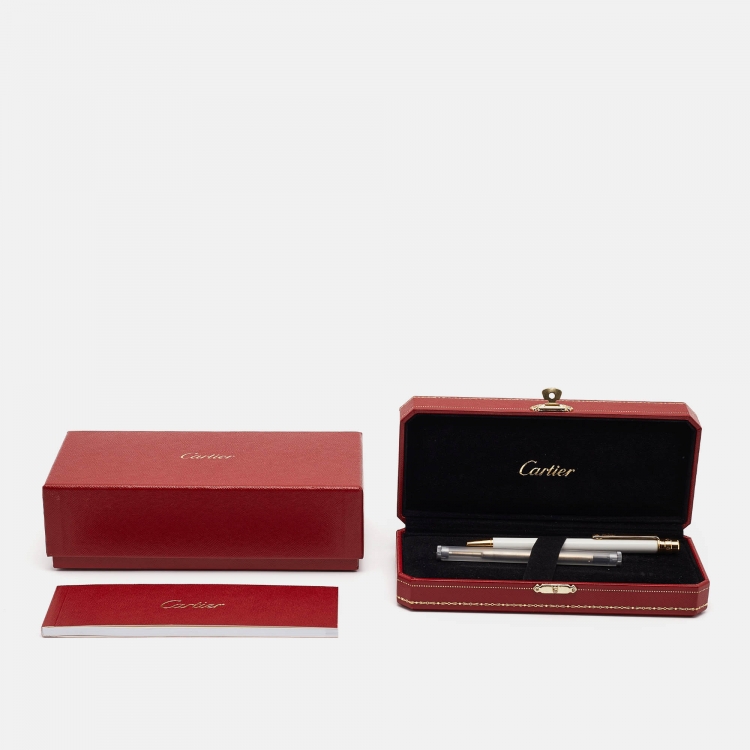 Pre Owned Cartier  Santos de Cartier White Lacquer Gold Tone Ballpoint Pen