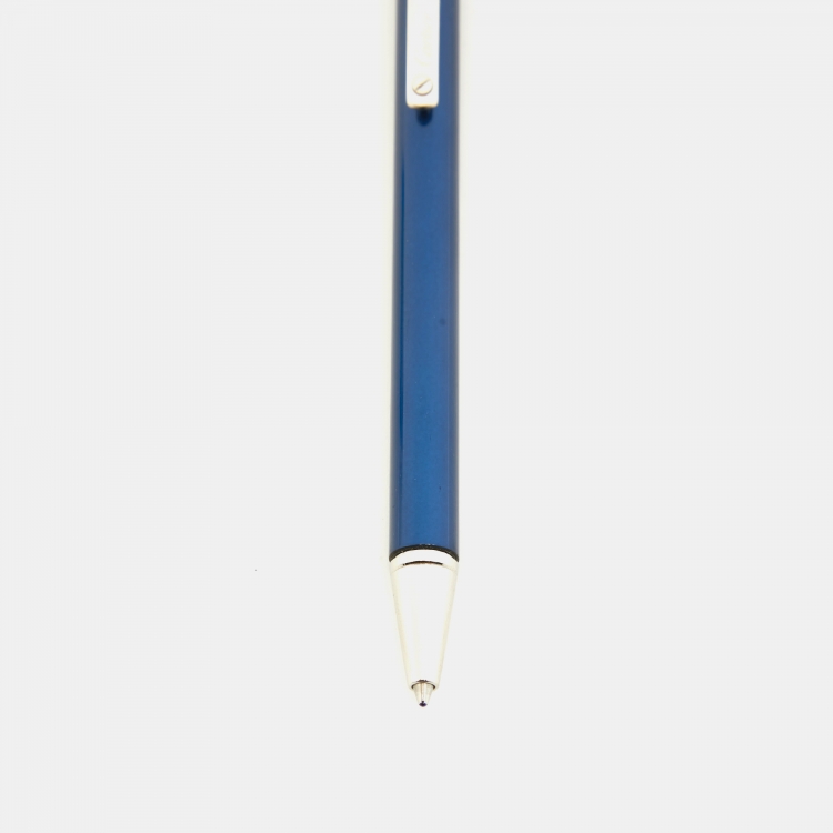 Pre Owned Cartier Santos de Cartier Blue Lacquer Silver Tone Ballpoint Pen