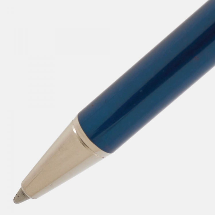 Pre Owned Cartier Santos de Cartier Blue Lacquer Silver Tone Ballpoint Pen