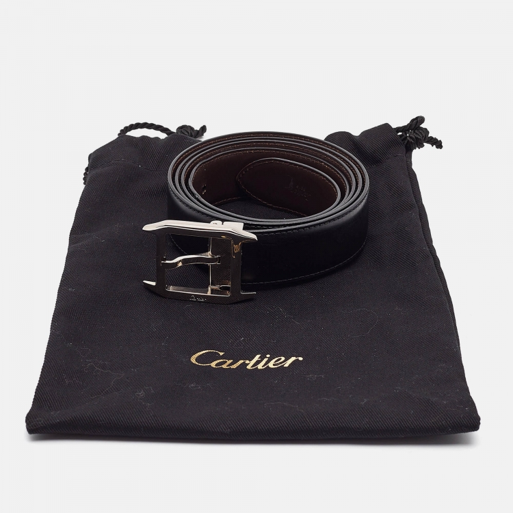 Pre Owned Cartier Black/Brown Leather Santos de Cartier Cut to Size Reversible Belt