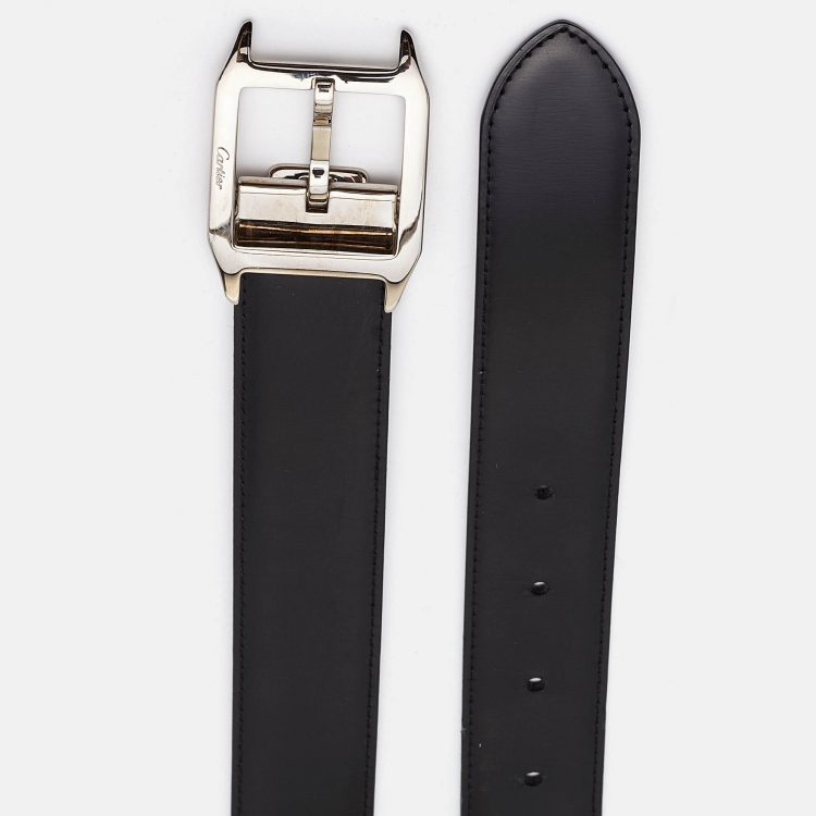 Pre Owned Cartier Black/Brown Leather Santos de Cartier Cut to Size Reversible Belt