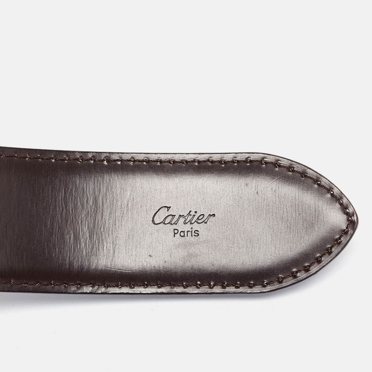 Pre Owned Cartier Black/Brown Leather Santos de Cartier Cut to Size Reversible Belt