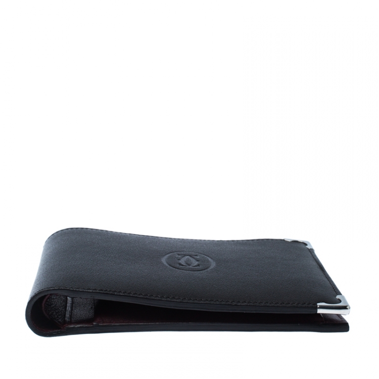 Pre Owned Cartier Black Leather Must De Cartier Bifold Wallet