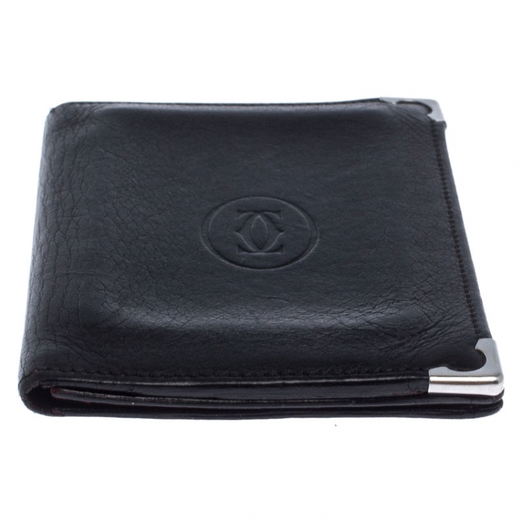 Pre Owned Cartier Black Leather Must De Cartier Bifold Wallet