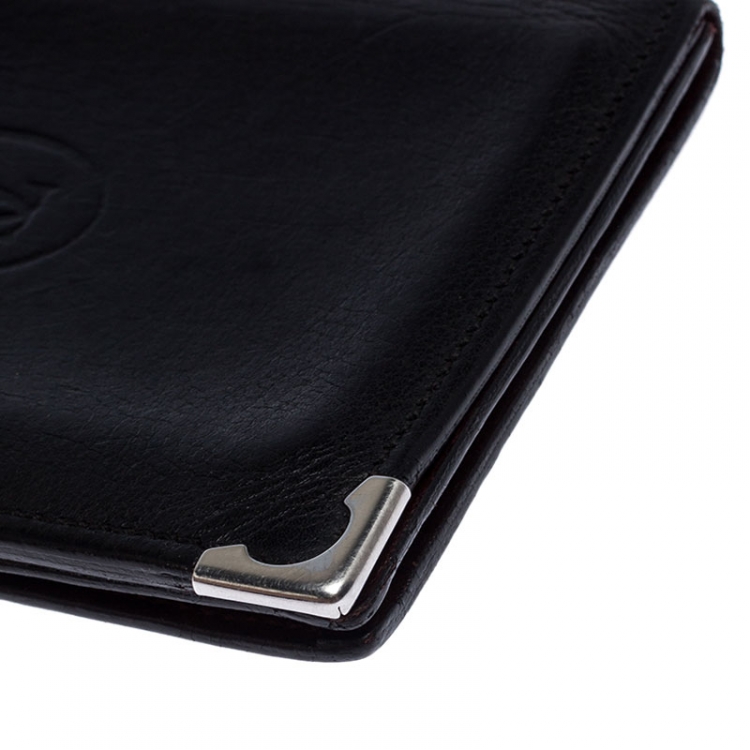 Pre Owned Cartier Black Leather Must De Cartier Bifold Wallet