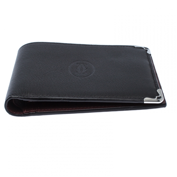 Pre Owned Cartier Black Leather Must De Cartier Bifold Wallet