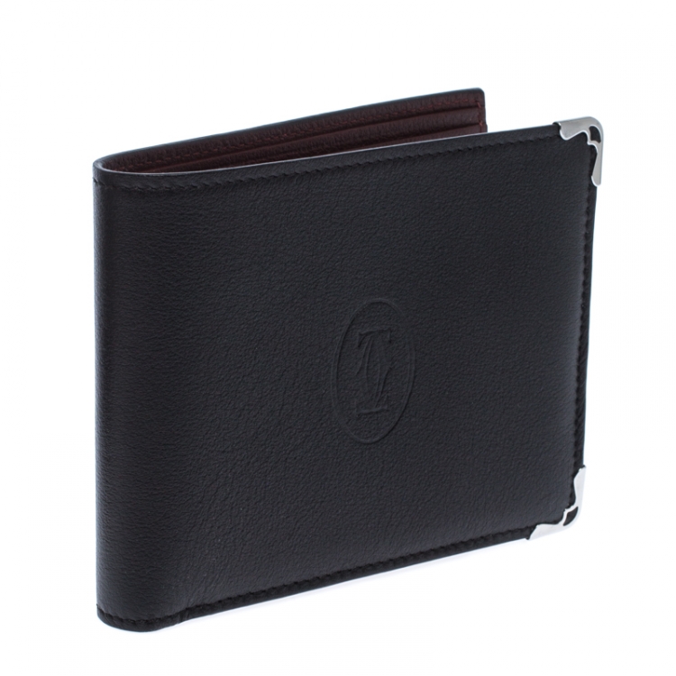 Pre Owned Cartier Black Leather Must De Cartier Bifold Wallet