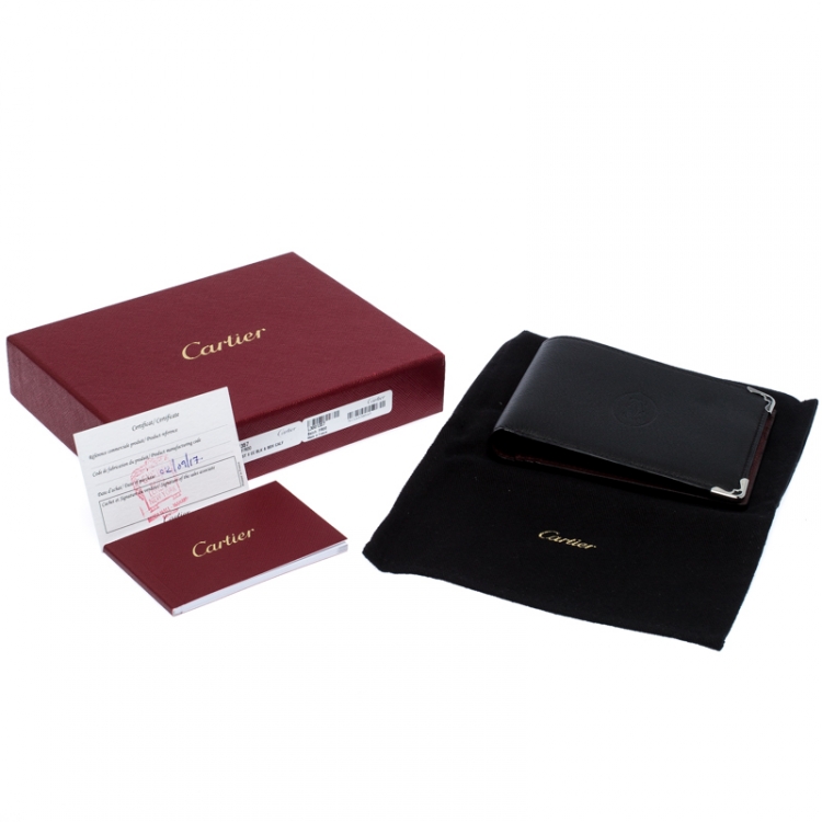 Pre Owned Cartier Black Leather Must De Cartier Bifold Wallet