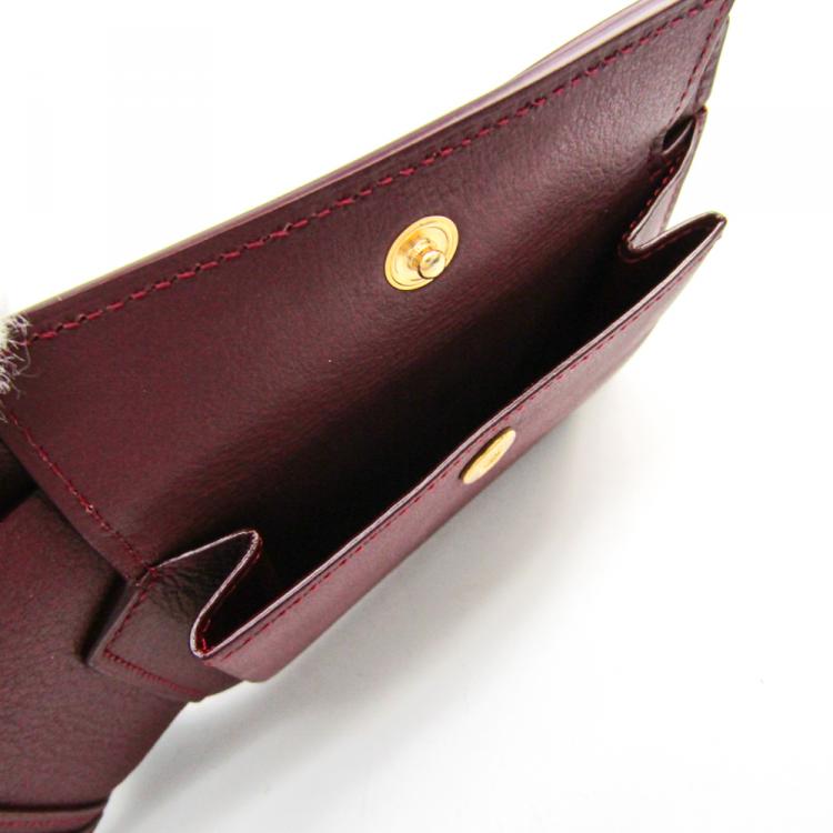Pre Owned Cartier Bordeaux Leather Must Bifold Wallet 