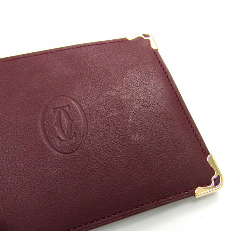 Pre Owned Cartier Bordeaux Leather Must Bifold Wallet 