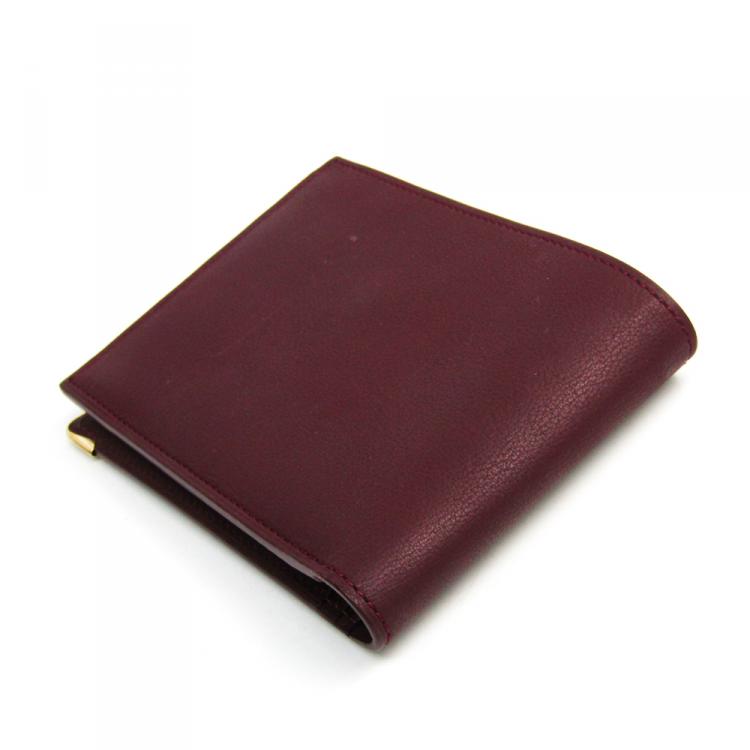 Pre Owned Cartier Bordeaux Leather Must Bifold Wallet 