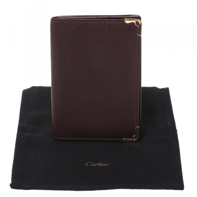 Pre Owned Cartier Burgundy Leather Must De Cartier Card Holder