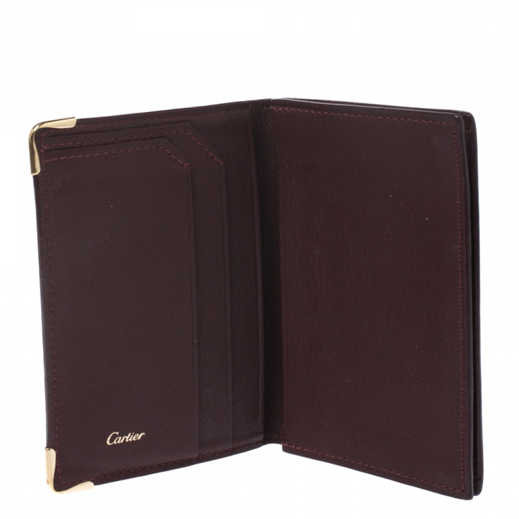 Pre Owned Cartier Burgundy Leather Must De Cartier Card Holder