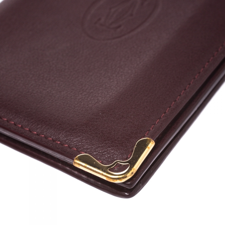Pre Owned Cartier Burgundy Leather Must De Cartier Card Holder