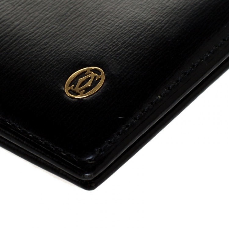 Pre Owned Cartier Black Leather Must De Cartier Bifold Wallet