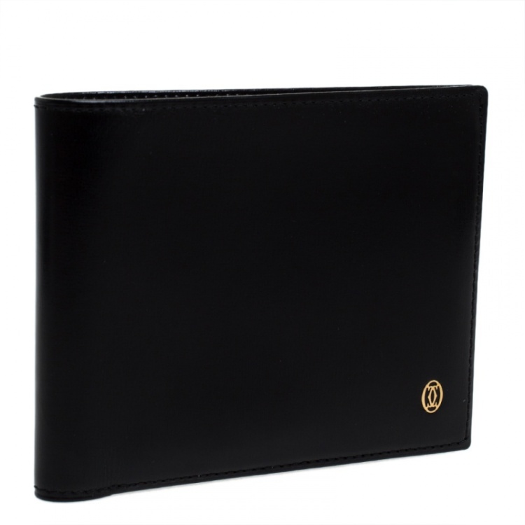 Pre Owned Cartier Black Leather Must De Cartier Bifold Wallet